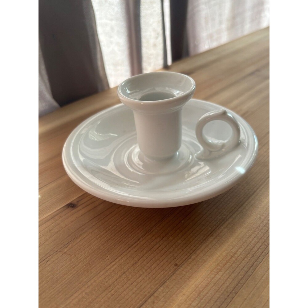 Vintage Porcelain Unbranded Taper Candle Stick Holder with handle, white